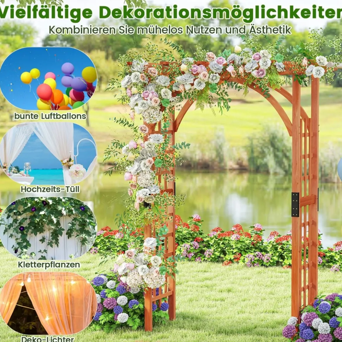 Rosenbogen aus Holz Gartenbogen für Kletterpflanzen Eleganter Hochzeitsbogen Natur