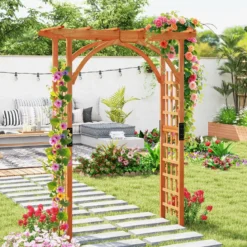 Rosenbogen aus Holz Gartenbogen für Kletterpflanzen Eleganter Hochzeitsbogen Natur