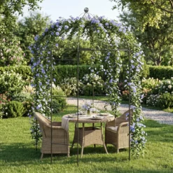 Rosenbogen aus Metall Rankpavillon in Vogelkäfig-Form Gartenbogen mit Bodenankern 203 x 203 x 296 cm