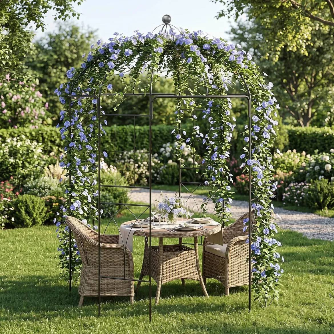 Rosenbogen aus Metall Rankpavillon in Vogelkäfig-Form Gartenbogen mit Bodenankern 203 x 203 x 296 cm