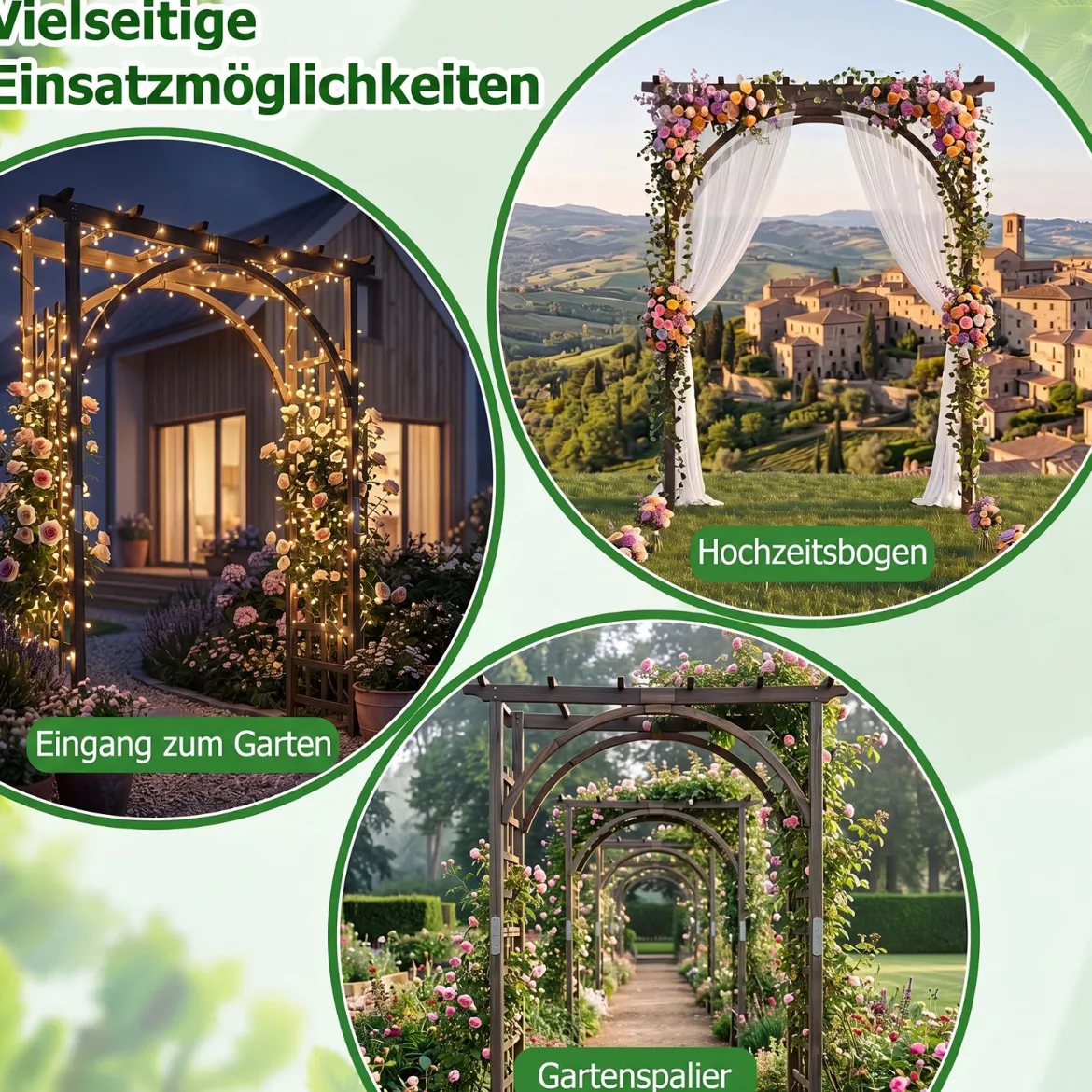 Rosenbogen Holz Gartenbogen aus Tannenholz mit Dach & Rankgittern 160 x 60 x 216 cm Dunkelbraun