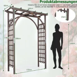 Rosenbogen Holz Gartenbogen aus Tannenholz mit Dach & Rankgittern 160 x 60 x 216 cm Dunkelbraun