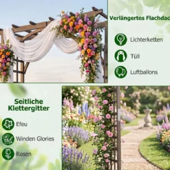 Rosenbogen Holz Gartenbogen aus Tannenholz mit Dach & Rankgittern 160 x 60 x 216 cm Dunkelbraun