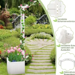 Rosenbogen Holz 2 in 1 Torbogen mit Blumenkasten Garten Pergola modern 183 x 42 x 200 cm Weiß