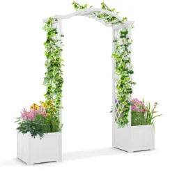 Rosenbogen Holz 2 in 1 Torbogen mit Blumenkasten Garten Pergola modern 183 x 42 x 200 cm Weiß