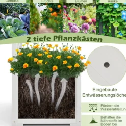 Rosenbogen Holz 2 in 1 Torbogen mit Blumenkasten Garten Pergola modern 183 x 42 x 200 cm Weiß