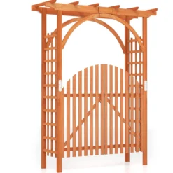 Rosenbogen Holz Rankbogen aus Tannenholz mit Hängedach & Rankgitter 161 x 60 x 216 cm Orange