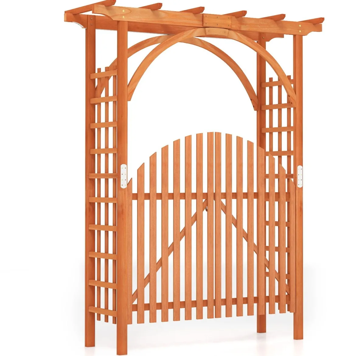 Rosenbogen Holz Rankbogen aus Tannenholz mit Hängedach & Rankgitter 161 x 60 x 216 cm Orange