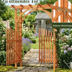 Rosenbogen Holz Rankbogen aus Tannenholz mit Hängedach & Rankgitter 161 x 60 x 216 cm Orange