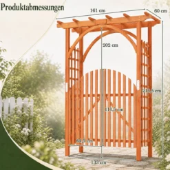 Rosenbogen Holz Rankbogen aus Tannenholz mit Hängedach & Rankgitter 161 x 60 x 216 cm Orange