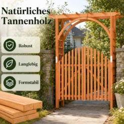 Rosenbogen Holz Rankbogen aus Tannenholz mit Hängedach & Rankgitter 161 x 60 x 216 cm Orange