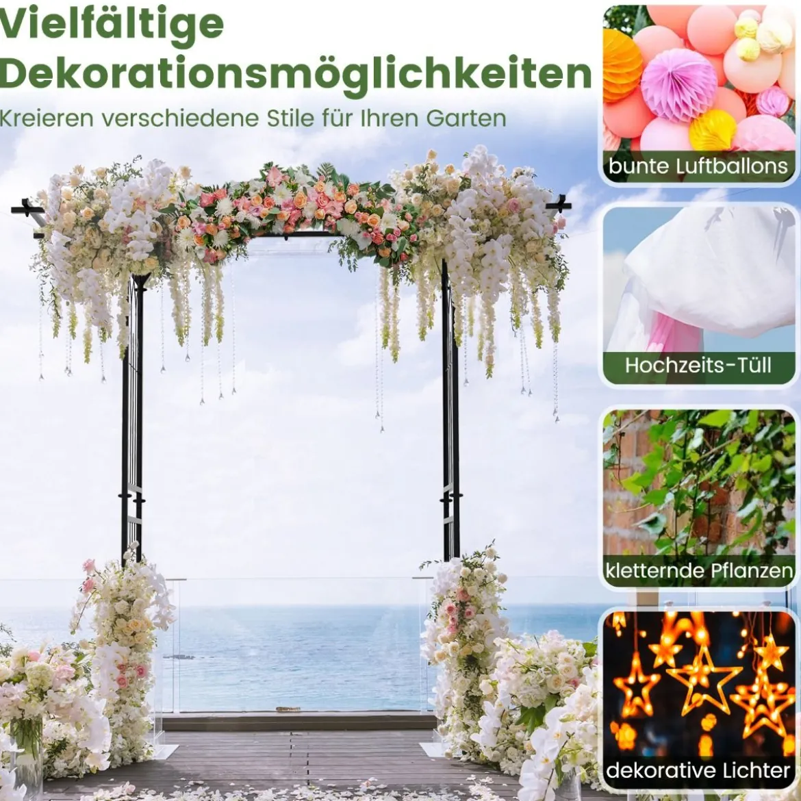 Rosenbogen Metall Gartenbogen für Kletterpflanzen Torbogen Garten 200 x 52 x 206 cm Schwarz