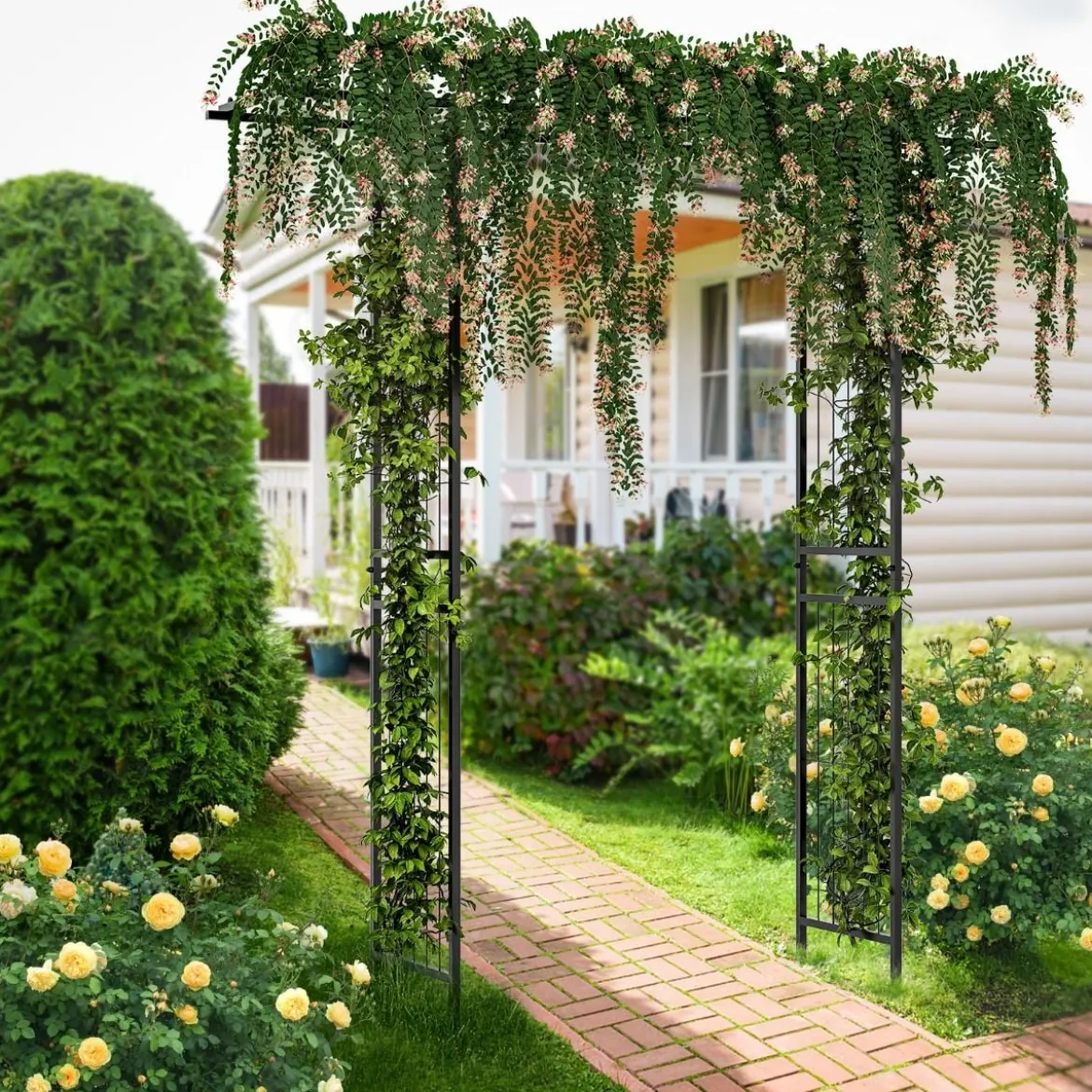 Rosenbogen Metall Gartenbogen für Kletterpflanzen Torbogen Garten 200 x 52 x 206 cm Schwarz