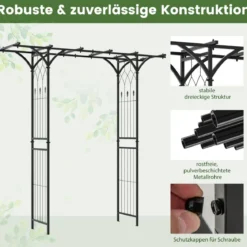 Rosenbogen Metall Gartenbogen für Kletterpflanzen Torbogen Garten 200 x 52 x 206 cm Schwarz
