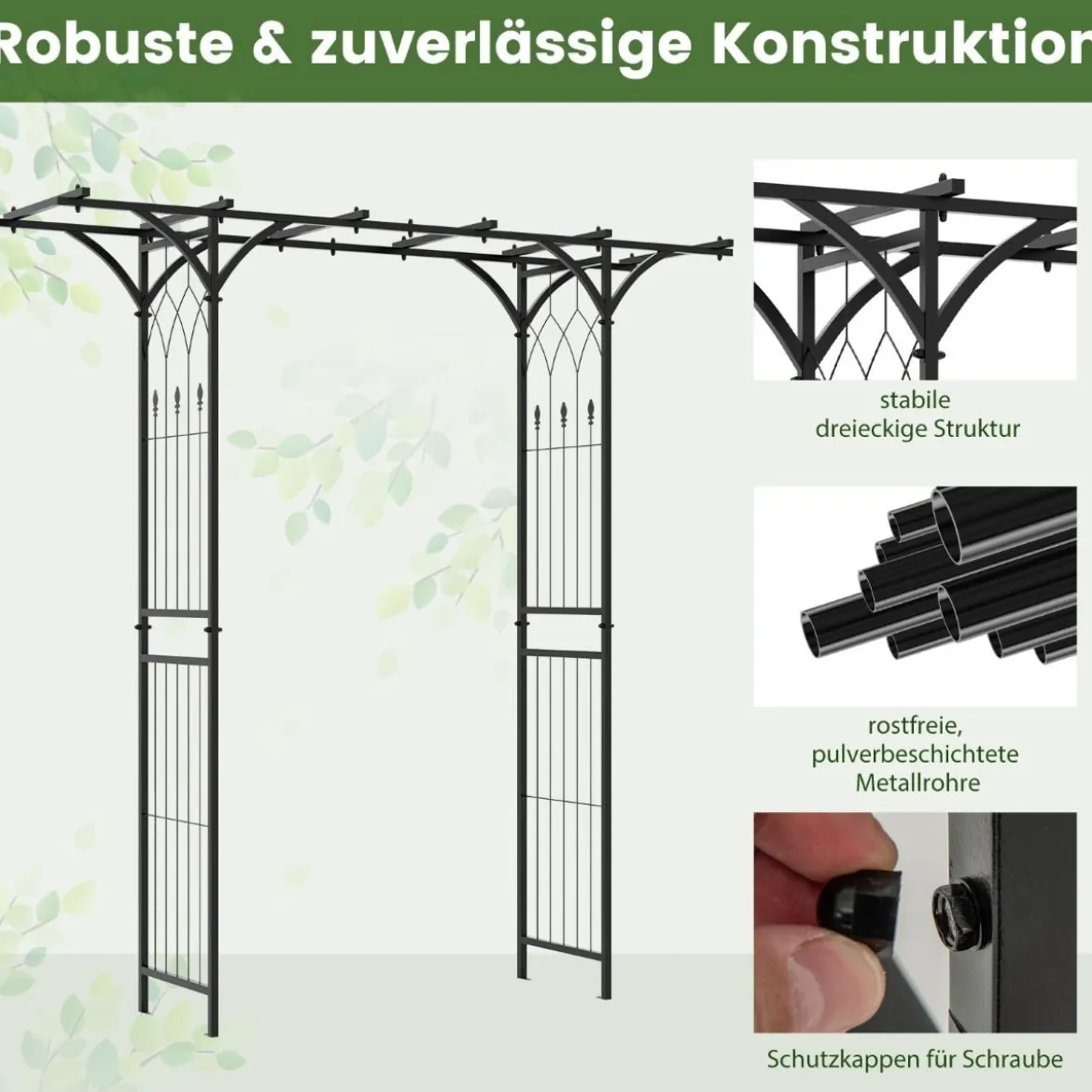 Rosenbogen Metall Gartenbogen für Kletterpflanzen Torbogen Garten 200 x 52 x 206 cm Schwarz