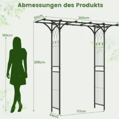 Rosenbogen Metall Gartenbogen für Kletterpflanzen Torbogen Garten 200 x 52 x 206 cm Schwarz