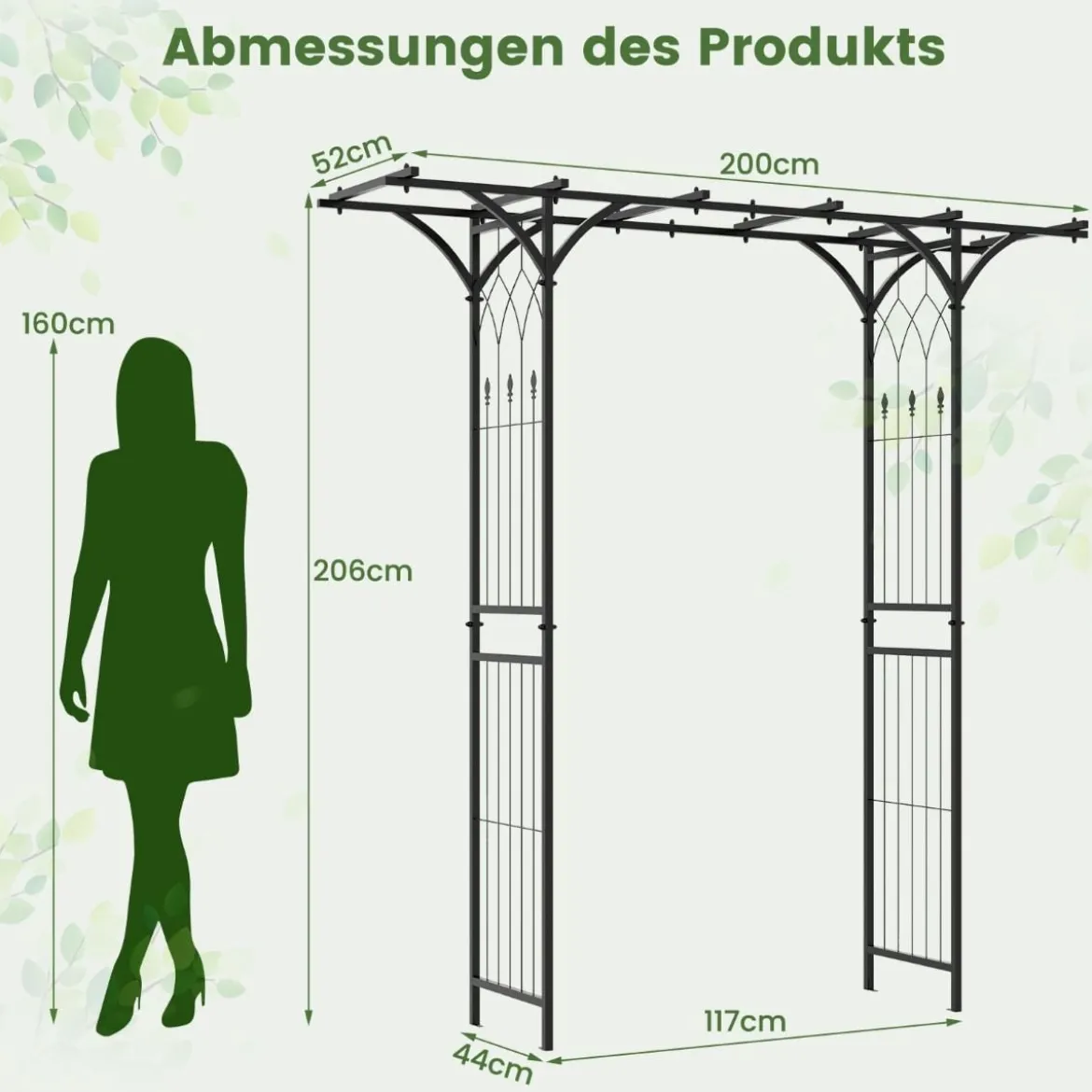 Rosenbogen Metall Gartenbogen für Kletterpflanzen Torbogen Garten 200 x 52 x 206 cm Schwarz