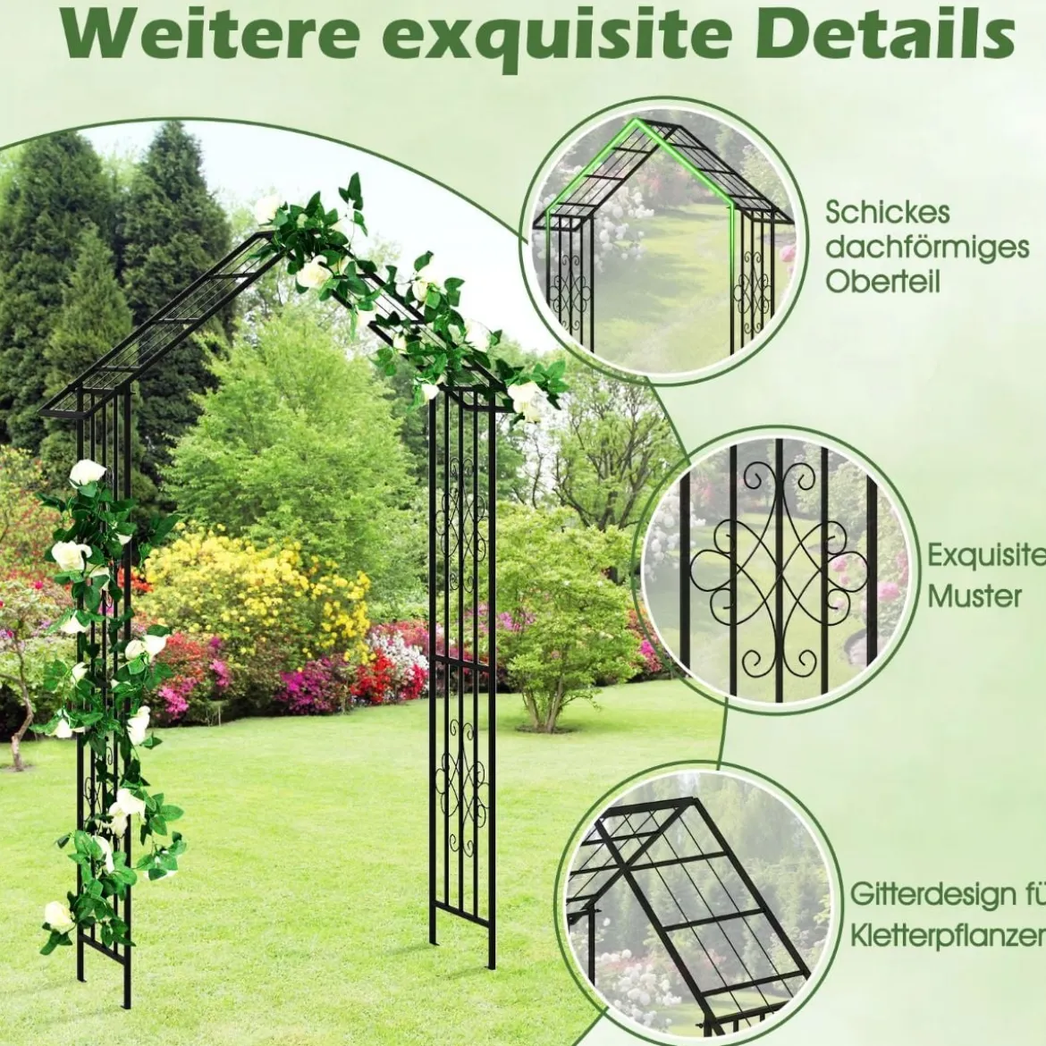 Rosenbogen Metall Gartenbogen für Kletterpflanzen Rankbogen für Hinterhof Hochzeit Party 140 x 40 x 223 cm Schwarz