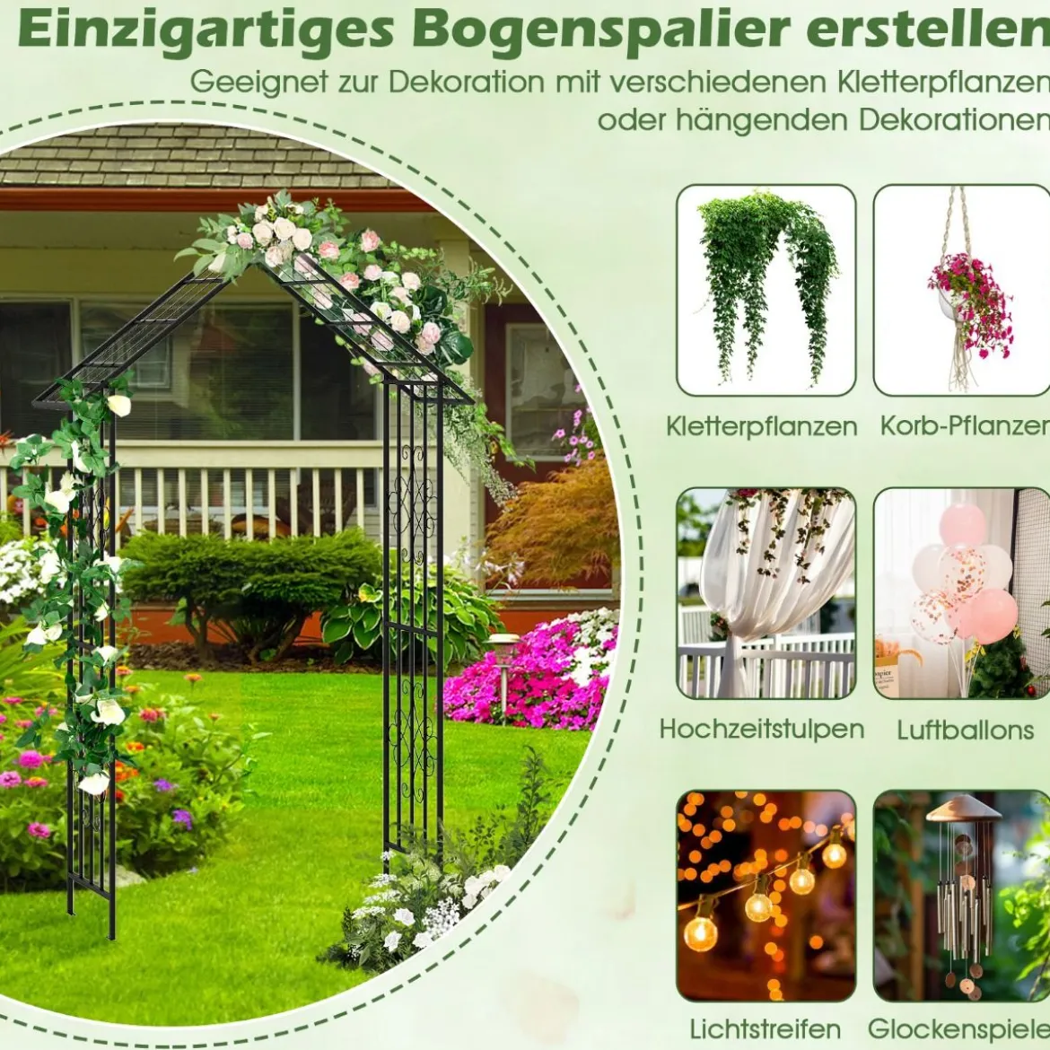 Rosenbogen Metall Gartenbogen für Kletterpflanzen Rankbogen für Hinterhof Hochzeit Party 140 x 40 x 223 cm Schwarz