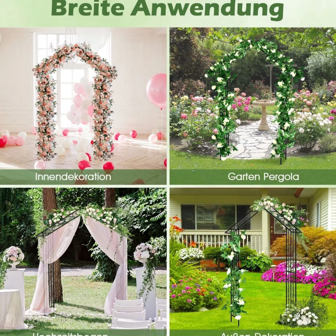 Rosenbogen Metall Gartenbogen für Kletterpflanzen Rankbogen für Hinterhof Hochzeit Party 140 x 40 x 223 cm Schwarz