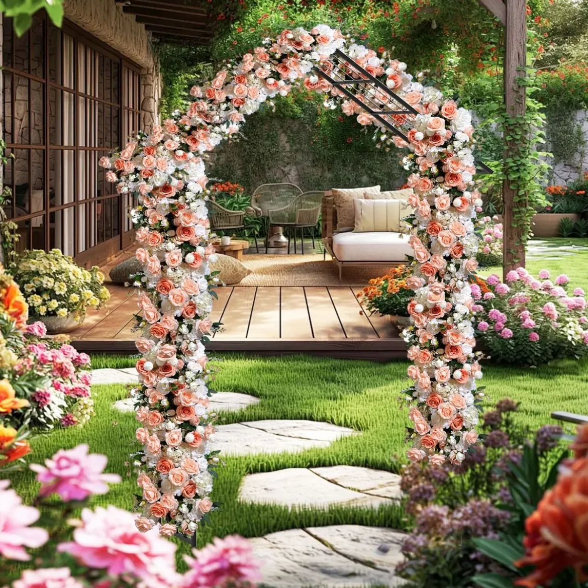 Rosenbogen Metall Gartenbogen für Kletterpflanzen Rankbogen für Hinterhof Hochzeit Party 140 x 40 x 223 cm Schwarz