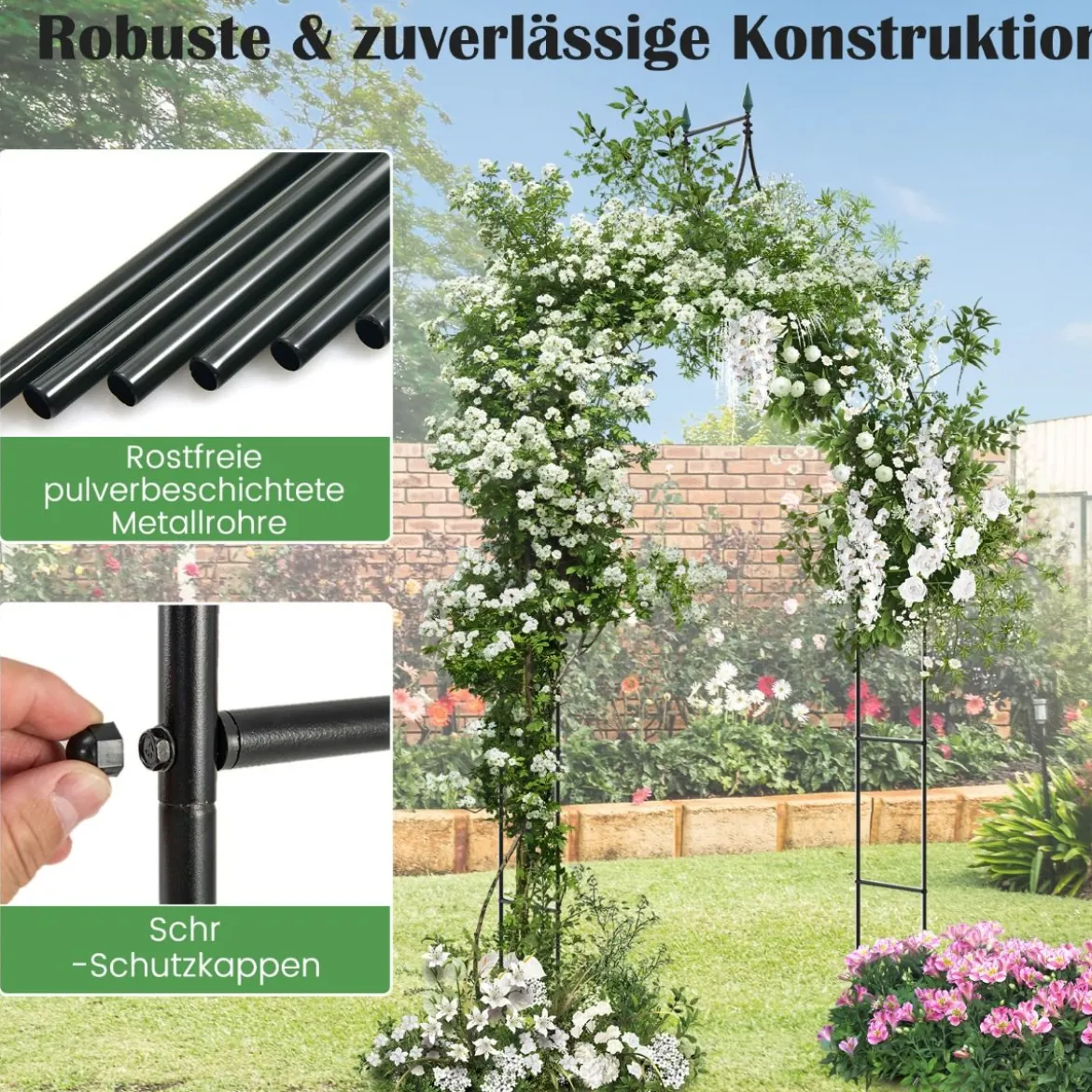 Rosenbogen Metall Gartenbogen im gotischen Stil Torbogen Rosengitter Rankgitter 125 x 39 x 287 cm