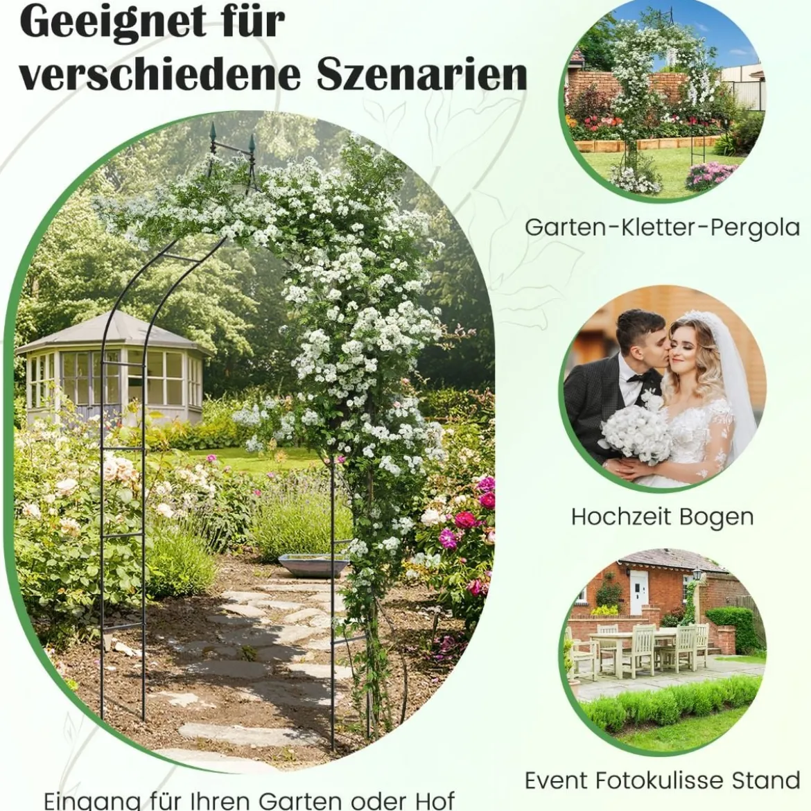 Rosenbogen Metall Gartenbogen im gotischen Stil Torbogen Rosengitter Rankgitter 125 x 39 x 287 cm