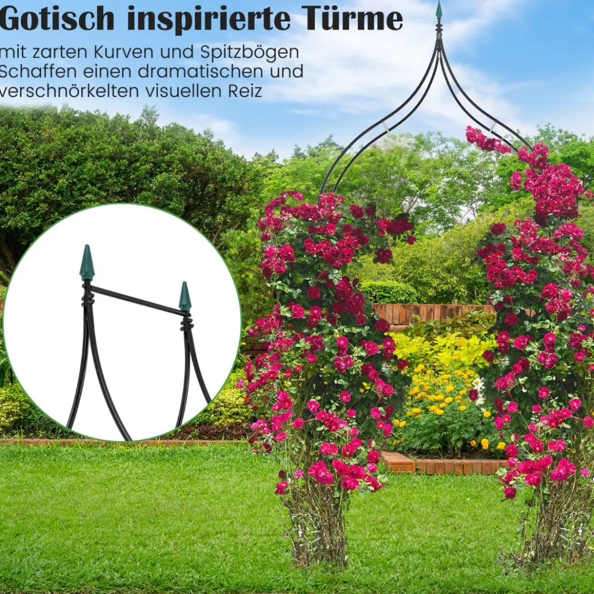 Rosenbogen Metall Gartenbogen im gotischen Stil Torbogen Rosengitter Rankgitter 125 x 39 x 287 cm