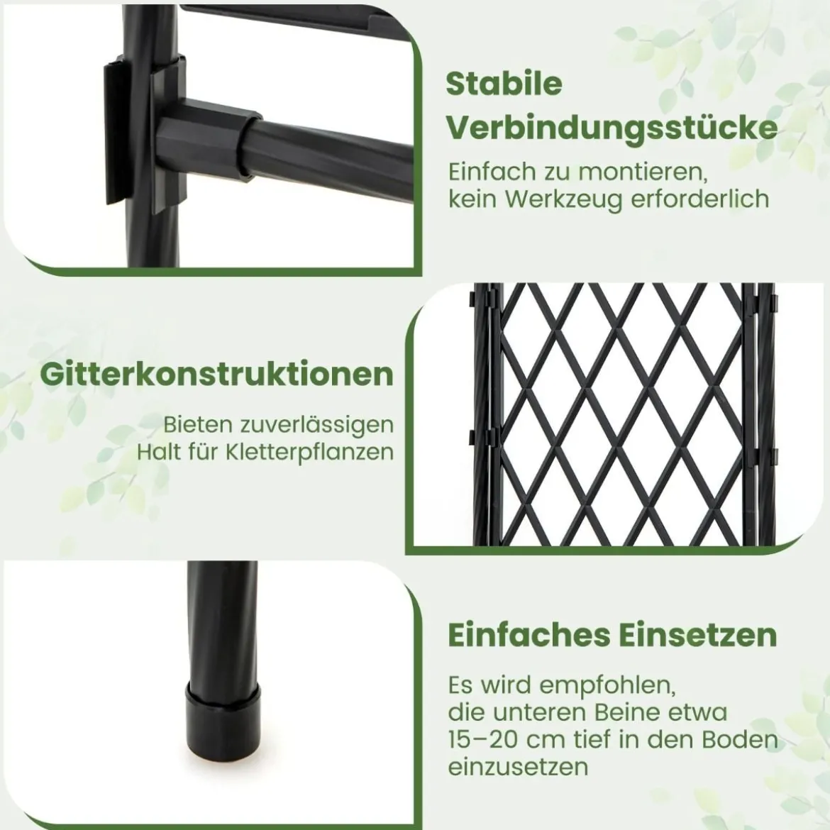 Rosenbogen Metall Gartenbogen für Kletterpflanzen Torbogen Garten Rosengitter Rankhilfe Rankgitter 170 x 39 x 210 cm Schwarz