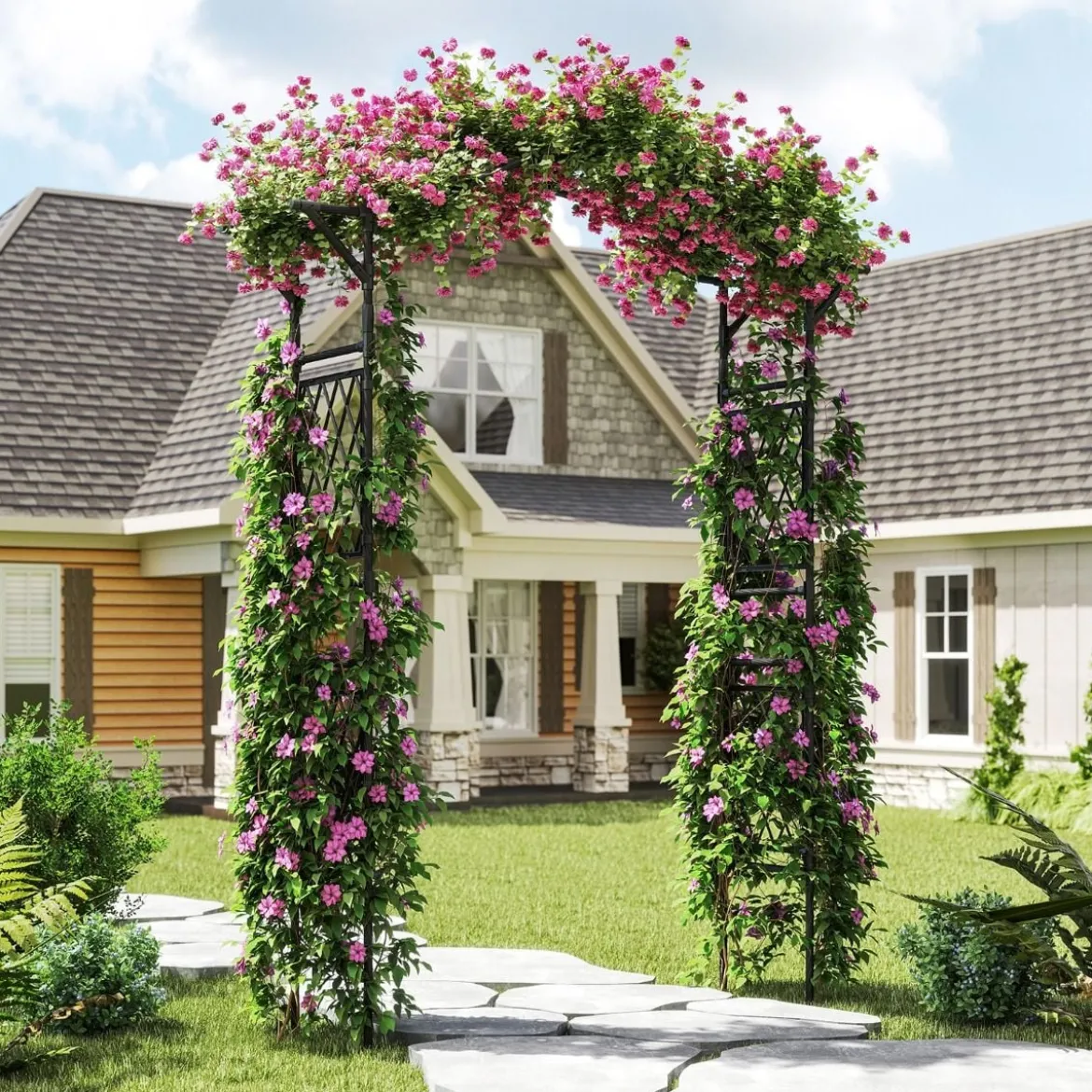 Rosenbogen Metall Gartenbogen für Kletterpflanzen Torbogen Garten Rosengitter Rankhilfe Rankgitter 170 x 39 x 210 cm Schwarz