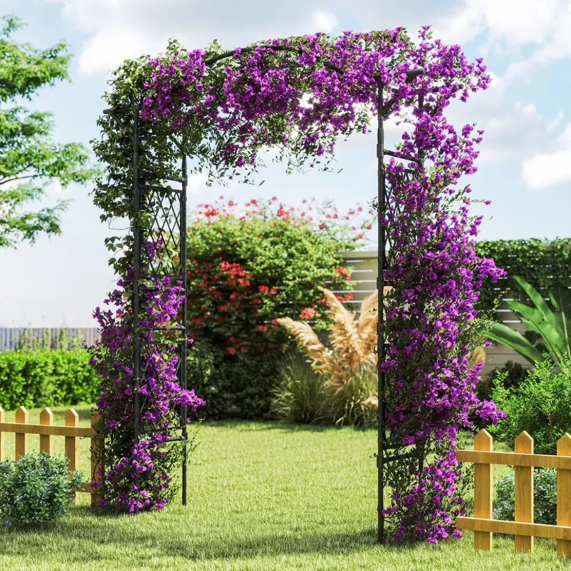 Rosenbogen Metall Gartenbogen für Kletterpflanzen Torbogen Garten Rosengitter Rankhilfe Rankgitter 170 x 39 x 210 cm Schwarz