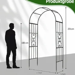 Rosenbogen Metall Wetterfest Gartenbogen für Kletterpflanzen mit 4 Bodenpfählen 117 x 57 x 231 cm Schwarz