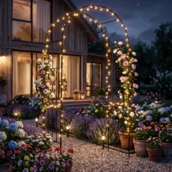 Rosenbogen Metall Wetterfest Gartenbogen für Kletterpflanzen mit 4 Bodenpfählen 117 x 57 x 231 cm Schwarz