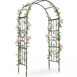 Rosenbogen Metall Wetterfest Gartenbogen für Kletterpflanzen mit 4 Bodenpfählen 117 x 57 x 231 cm Schwarz