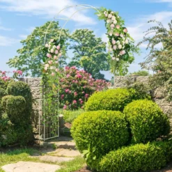Rosenbogen Torbogen Metall Gartenbogen für Kletterpflanzen & Rosen Rankhilfe Landhausstil 167 x 37 x 240 cm Weiß