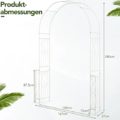 Rosenbogen Torbogen Metall Gartenbogen für Kletterpflanzen & Rosen Rankhilfe Landhausstil 167 x 37 x 240 cm Weiß