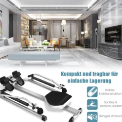 Rudermaschine mit LCD-Monitor Rudergerät hydraulischer Ruderbank 110 x 77 x 21 cm Grau + Schwarz