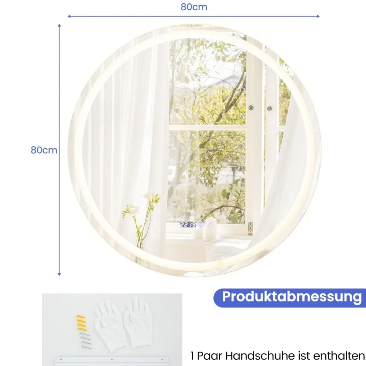 Runder Badspiegel mit Anti-Beschlage Spiegelheizung & Anzeige Dimmbarer LED-Spiegel