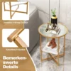 Runder Beistelltisch mit Gehärtetem Glas & Ablage aus Kunstmarmor & Goldenem Metallrahmen