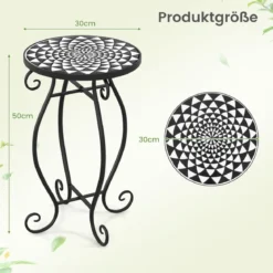 Runder Beistelltisch Mosaiktisch aus Metall & Keramik ∅30 x 50 cm für Balkon Garten