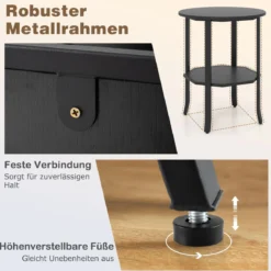 Runder Beistelltisch 2-stufiger Endtisch mit Ablagefach industrieller Akzenttisch Nachttisch Schwarz