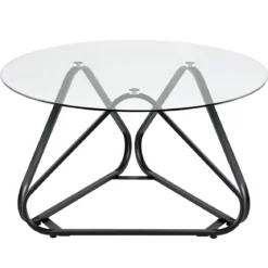Runder Couchtisch mit Gehärtetem Glas & Metallrahmen Moderner Glastisch Beistelltisch Schwarz