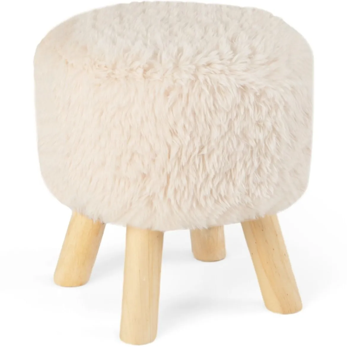 Runder Fußhocker Schminkhocker Ottomane mit Kunstpelzbezug und gepolstertem Sitz 34,5 x 35,5 cm Weiß