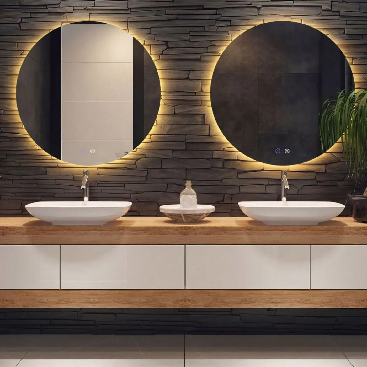 Ø60 Runder LED-beleuchteter Spiegel mit Einstellbarer Helligkeit & Smart Touch Badezimmerspiegel