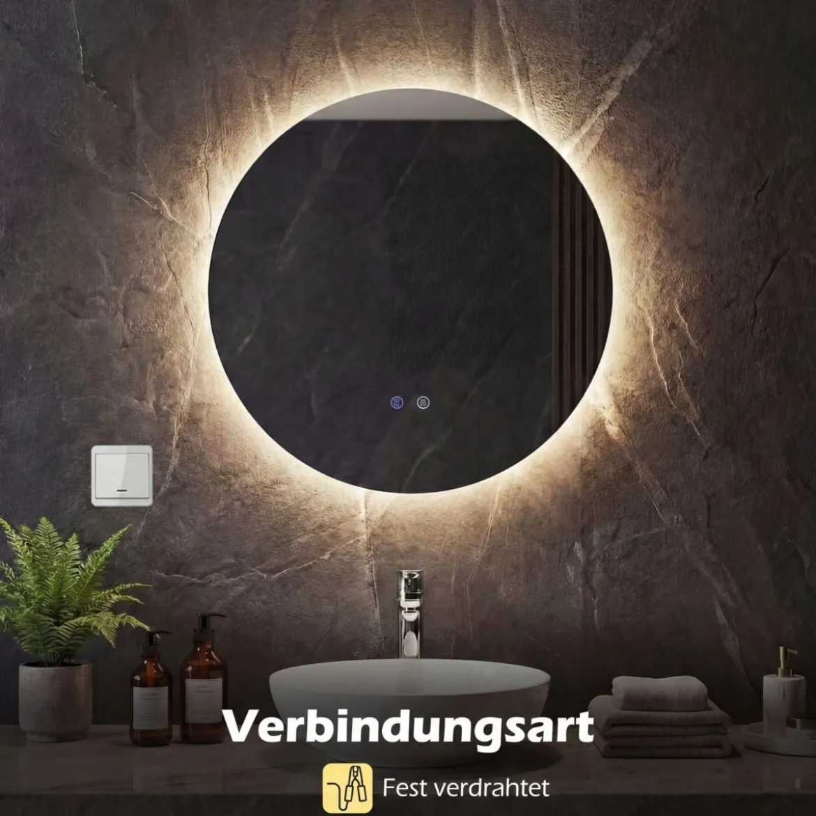 Ø60 Runder LED-beleuchteter Spiegel mit Einstellbarer Helligkeit & Smart Touch Badezimmerspiegel