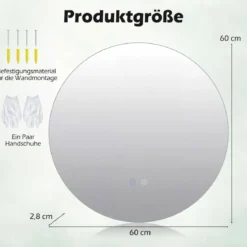 Ø60 Runder LED-beleuchteter Spiegel mit Einstellbarer Helligkeit & Smart Touch Badezimmerspiegel