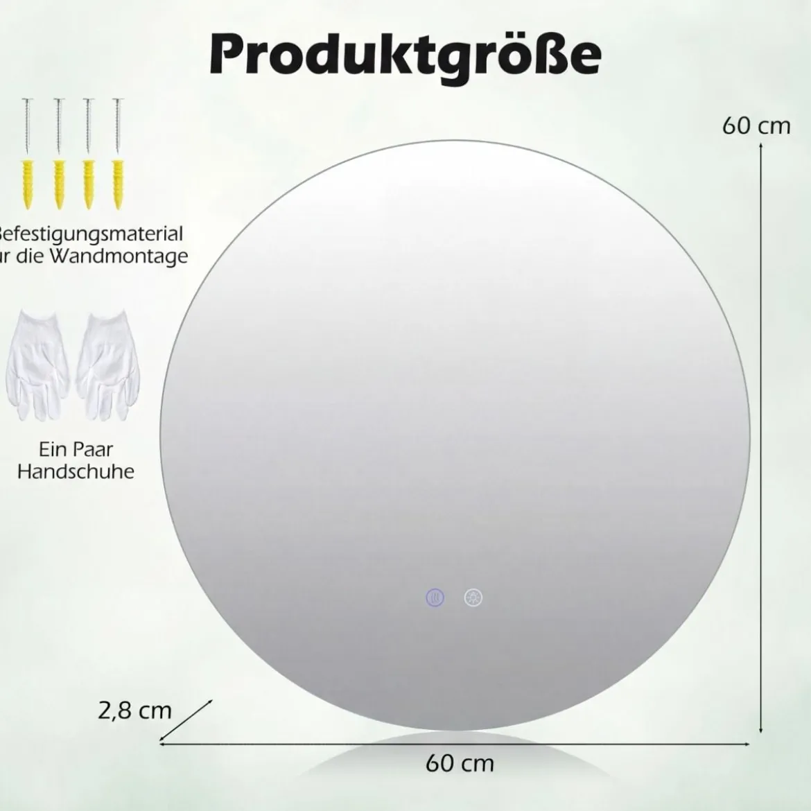 Ø60 Runder LED-beleuchteter Spiegel mit Einstellbarer Helligkeit & Smart Touch Badezimmerspiegel