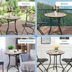 Runder Mosaiktisch Retro Mosaik Beistelltisch für Garten 60 x 60x 72 cm Schwarz + Gelb