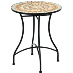 Runder Mosaiktisch Retro Mosaik Beistelltisch für Garten 60 x 60x 72 cm Schwarz + Gelb