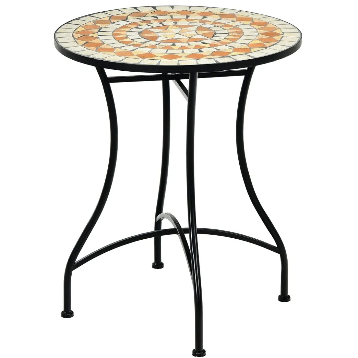 Runder Mosaiktisch Retro Mosaik Beistelltisch für Garten 60 x 60x 72 cm Schwarz + Gelb